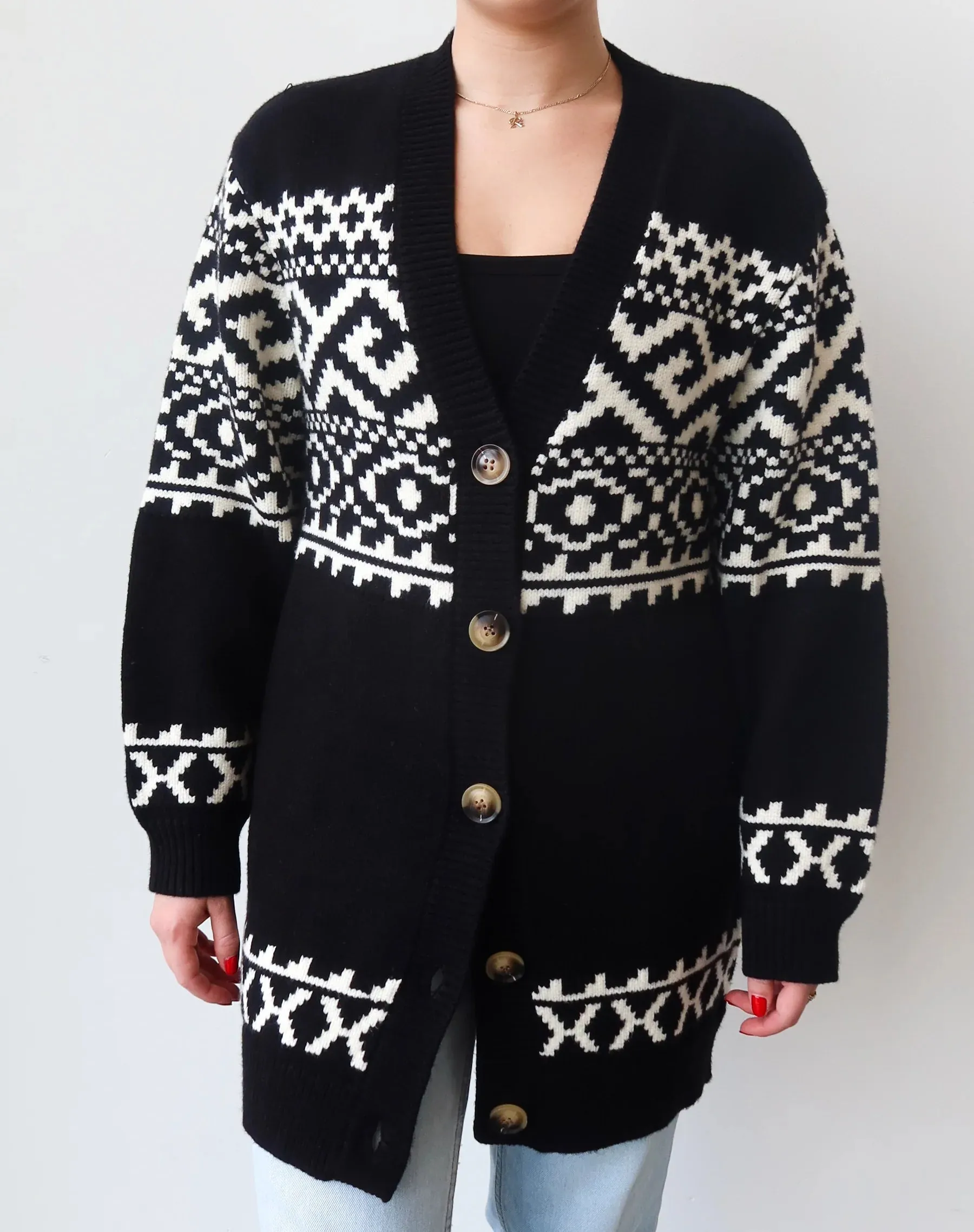 ~ Brunette ~ Fair Isle Knit Cardigan - Black