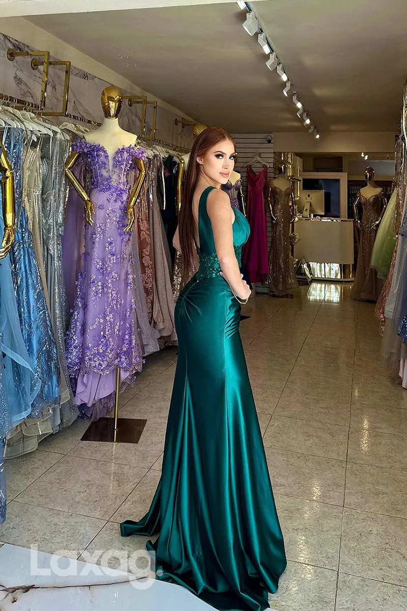 22271 - A-Line V-Neck Sequins Straps High Slit Party Prom Formal Evening Dress