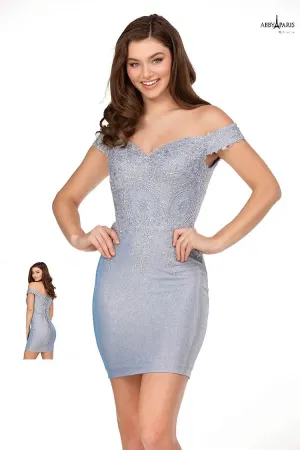 Abby Paris 94095 Cocktail Dress Size 10 Blue Short Shimmer Homecoming Dress Lace off the shoulder gown