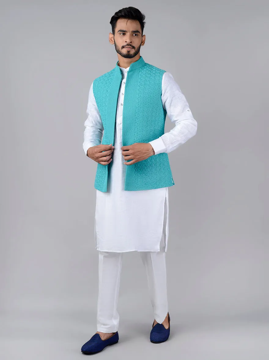 Aqua Marine Green Bandhgala Jacket | TULA