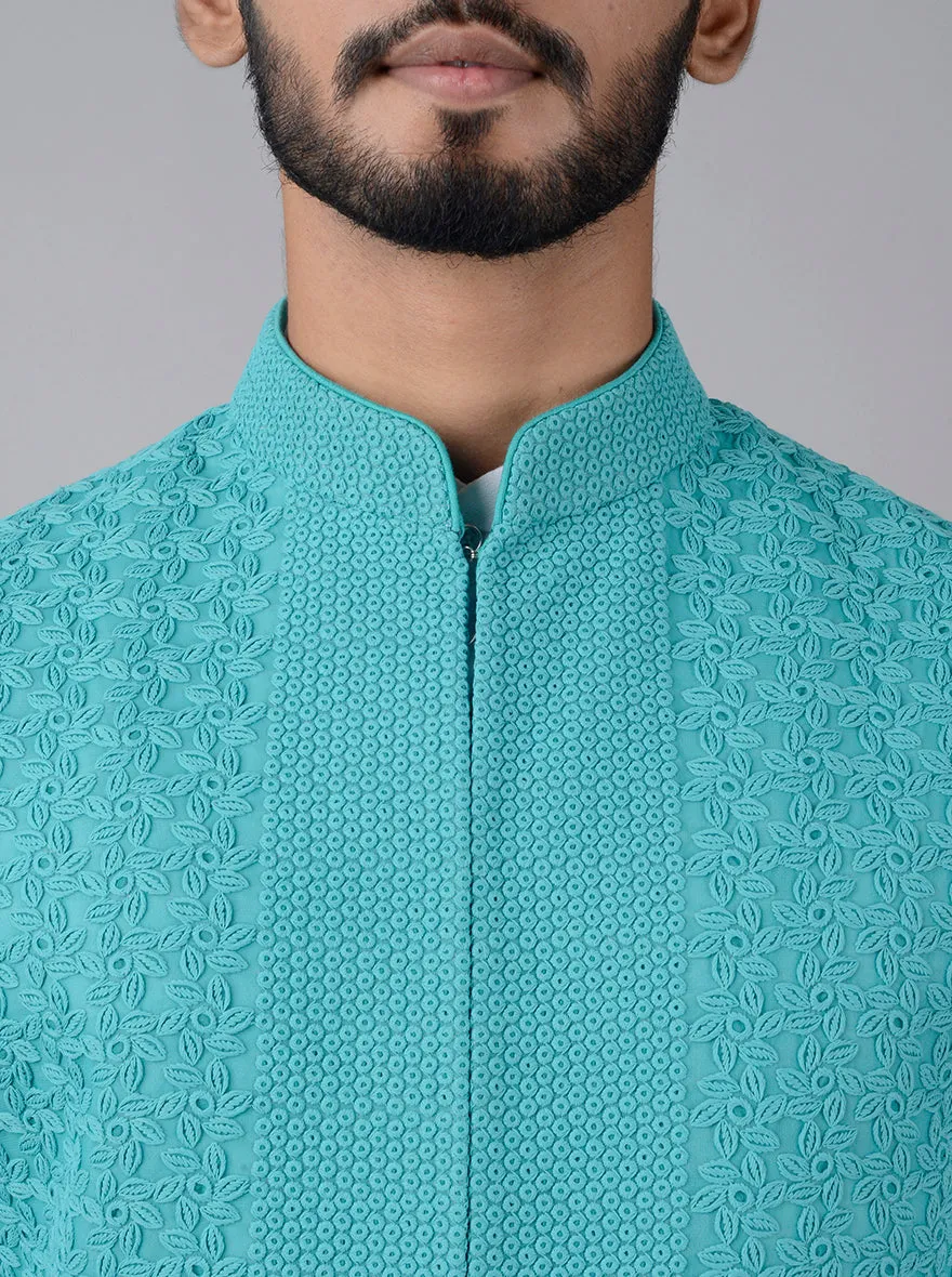 Aqua Marine Green Bandhgala Jacket | TULA