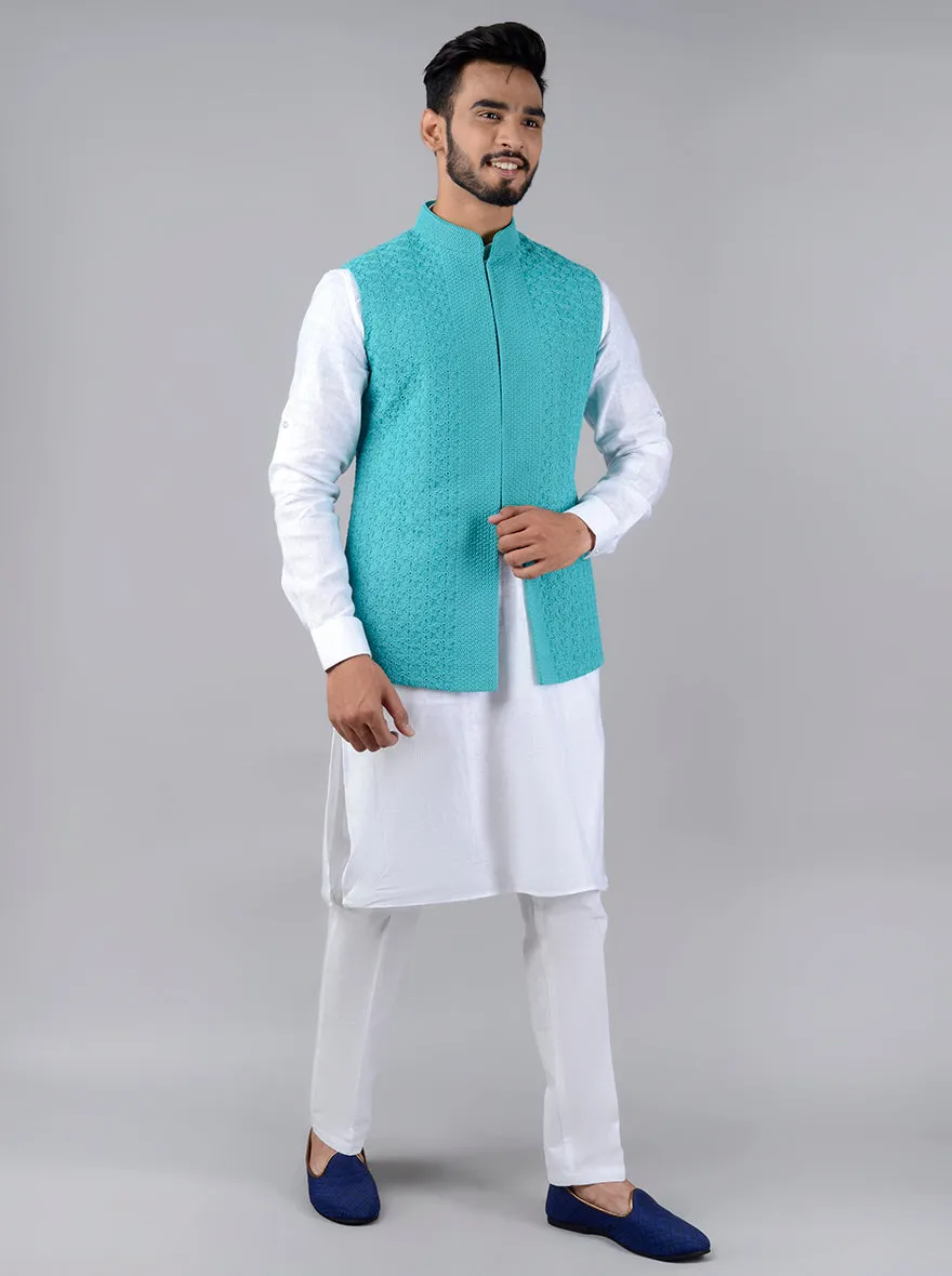 Aqua Marine Green Bandhgala Jacket | TULA