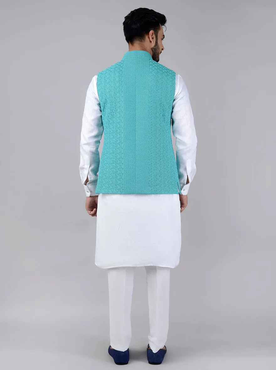 Aqua Marine Green Bandhgala Jacket | TULA