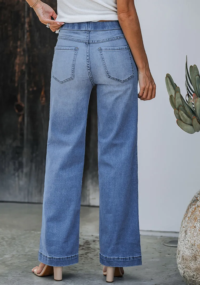 Bay Blue Women's Stretchy Pull On Jeans High Waisted Denim Pants