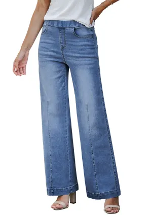 Bay Blue Women's Stretchy Pull On Jeans High Waisted Denim Pants