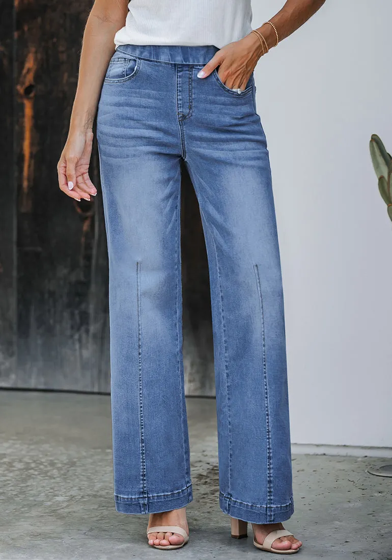 Bay Blue Women's Stretchy Pull On Jeans High Waisted Denim Pants