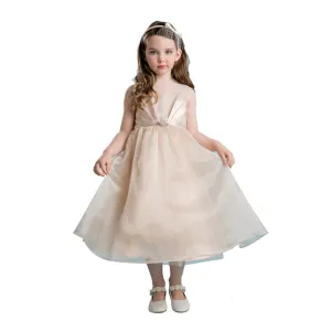 Big Girls Champagne Satin Organza Junior Bridesmaid Dress 8-12