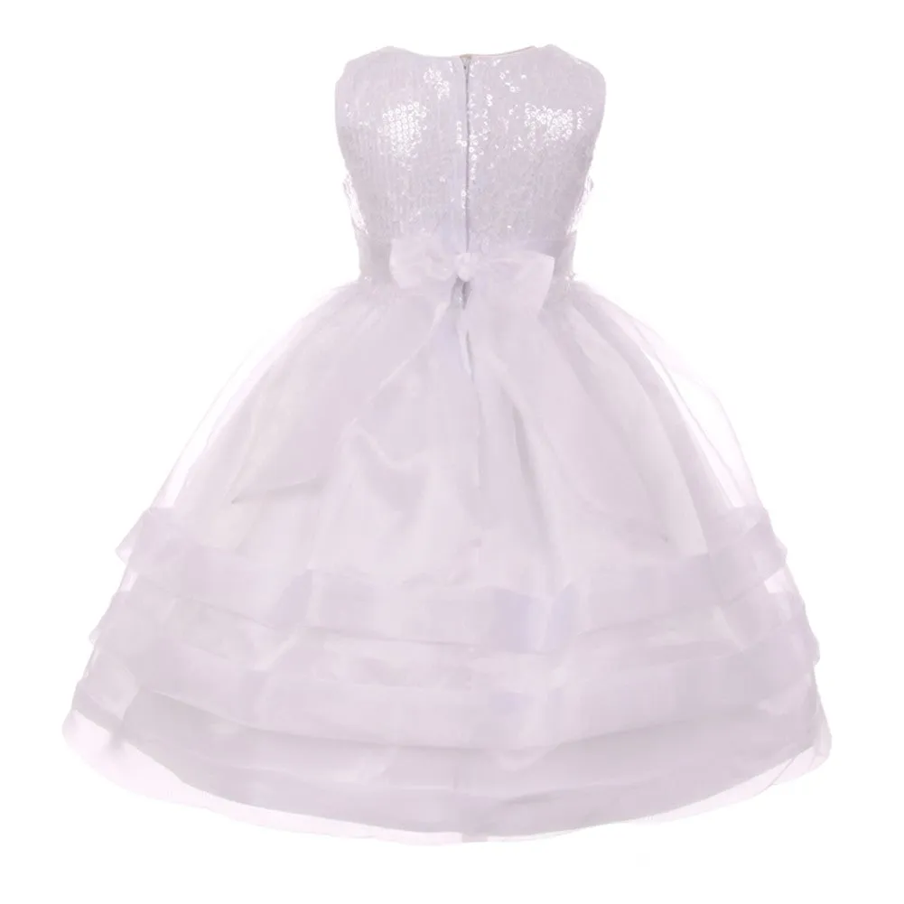 Big Girls White Sequin Lace Organza Flower Girl Dress 8-12
