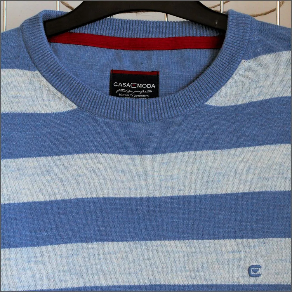 Casa Moda Blue/Grey Cotton Crew Neck^