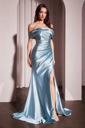 CINDERELLA DIVINE J877 Glistening Satin Off The Shoulder Gown
