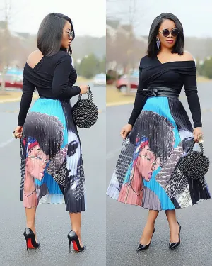Classy Classic Mid Waist Women's Cartoon Pleated Skirt