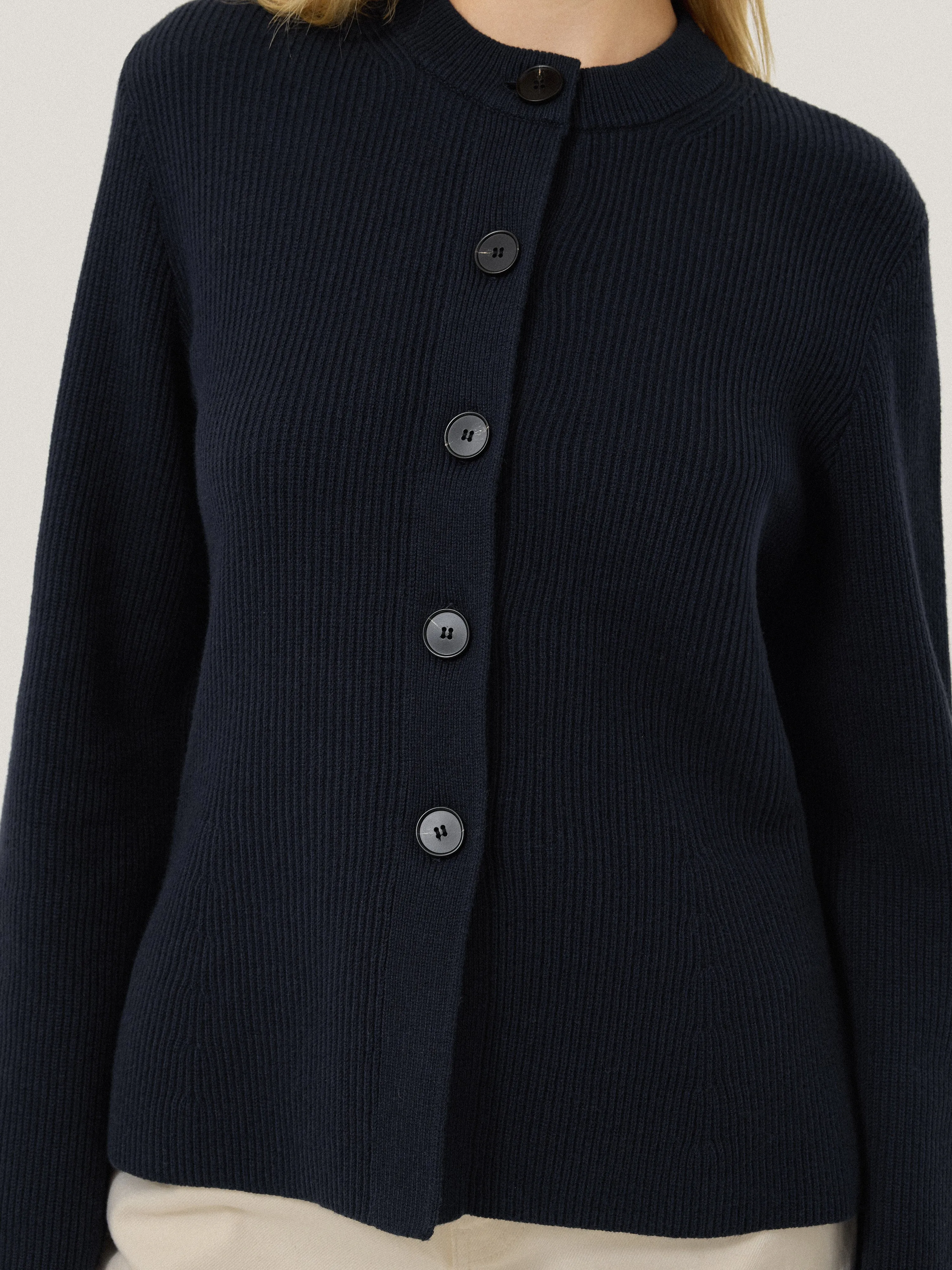 Cotton Blend Knit Cardigan | Navy