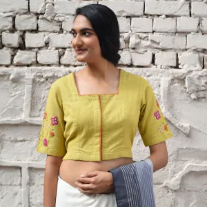 Cotton Floral Embroidered Blouse | Mustard