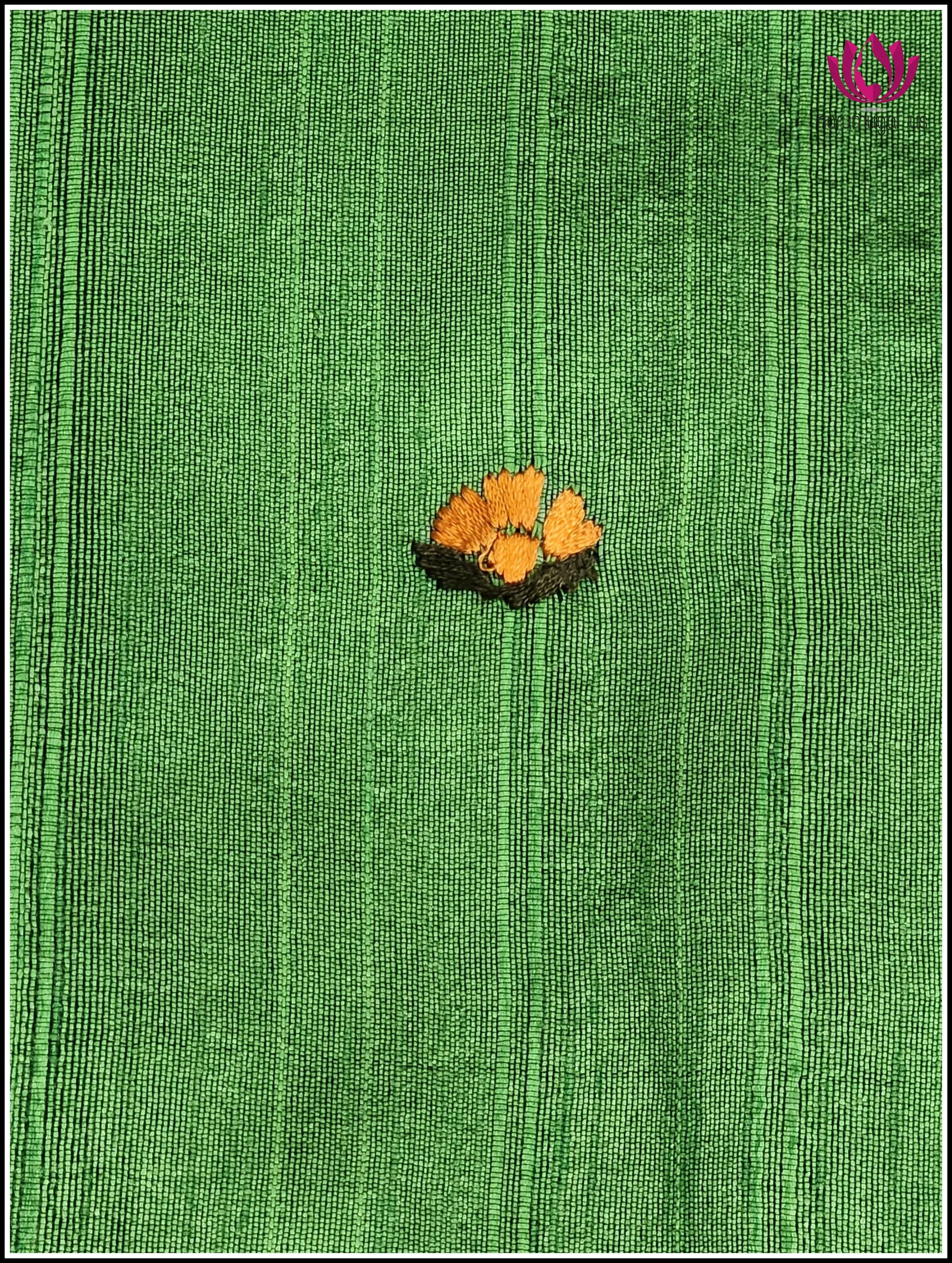 Cotton Jute silk saree in Green with Hand embroidered Designs