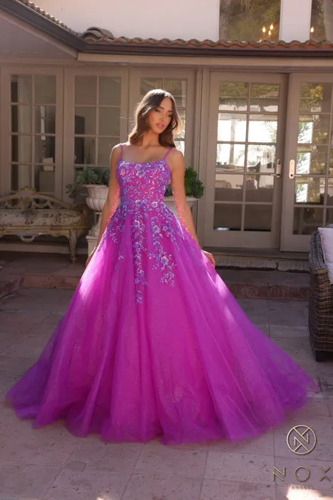 Elegant Spaghetti Straps Long Prom Dress with Open V-Back | Sleeveless Ball Gown