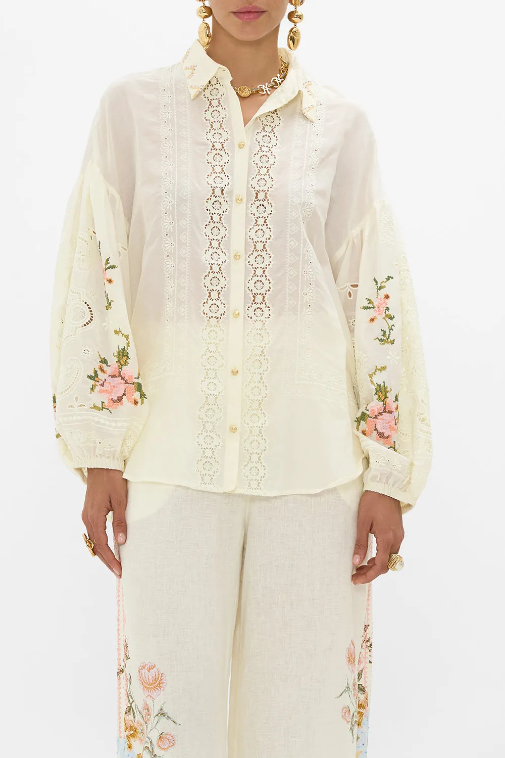 EMBROIDERED BALLOON SLEEVE SHIRT BLOUSE IN HONOUR OF HEIRLOOMS