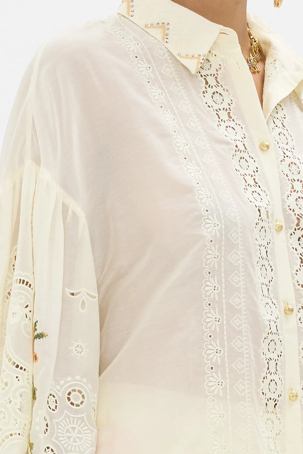 EMBROIDERED BALLOON SLEEVE SHIRT BLOUSE IN HONOUR OF HEIRLOOMS