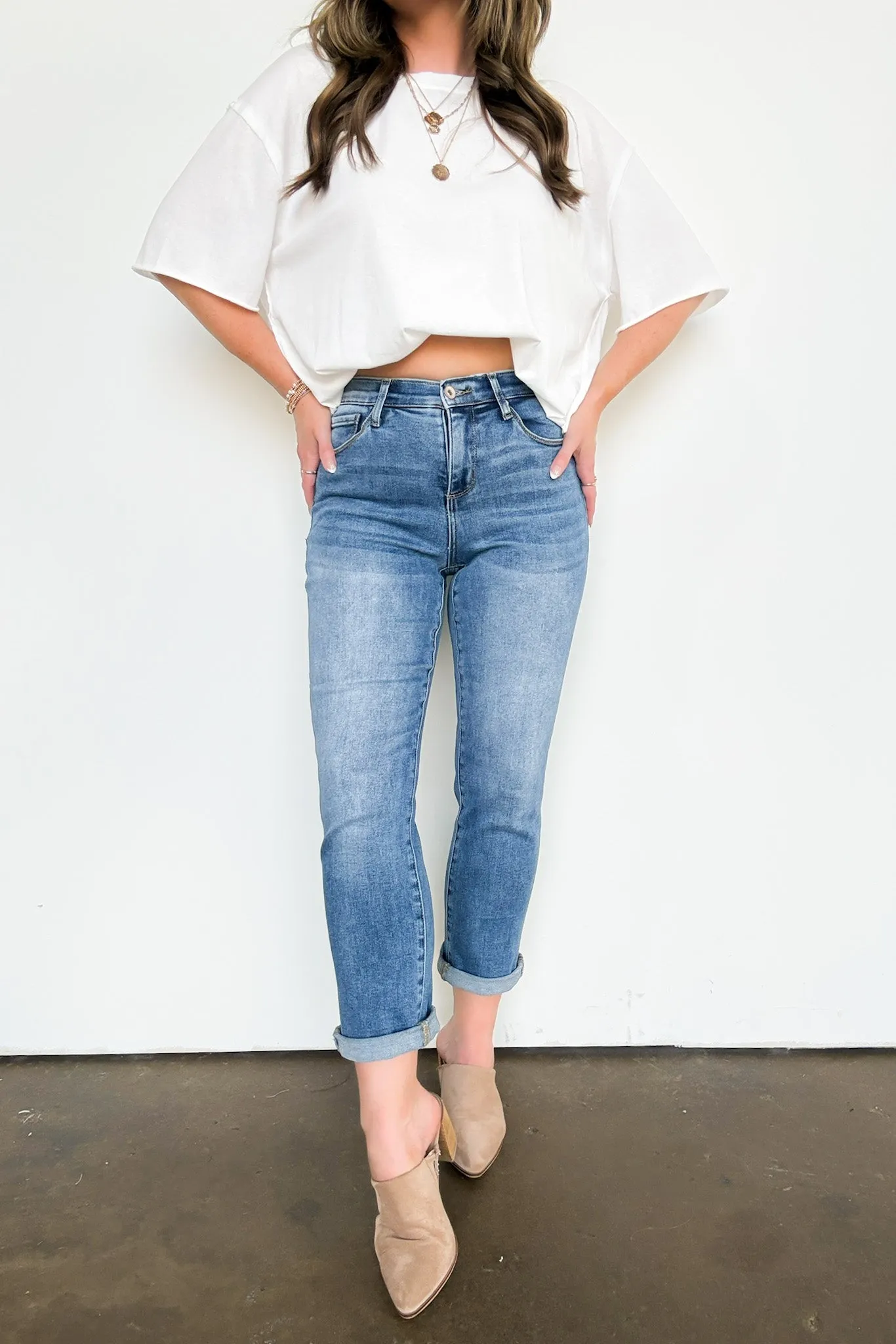 Emsley Mid Rise Slim Boyfriend Roll Hem Jeans