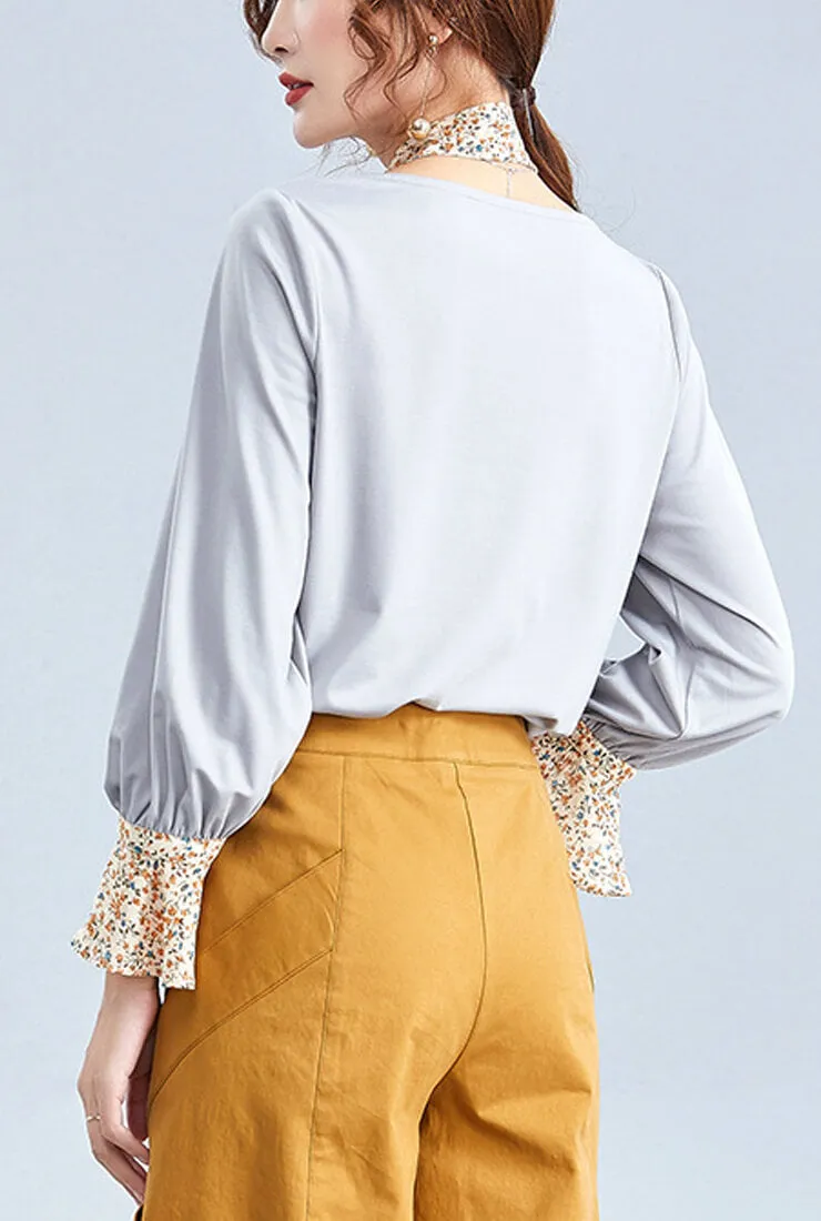 Floral Loose Lotus Long Sleeves Blouse