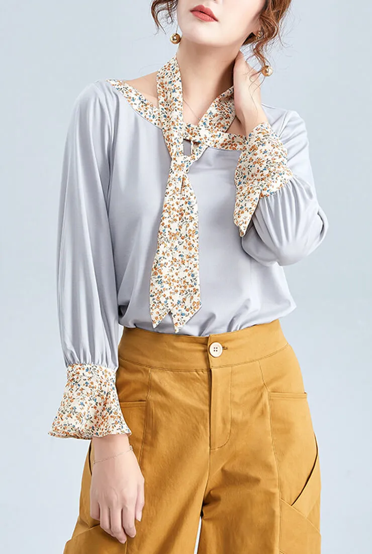 Floral Loose Lotus Long Sleeves Blouse