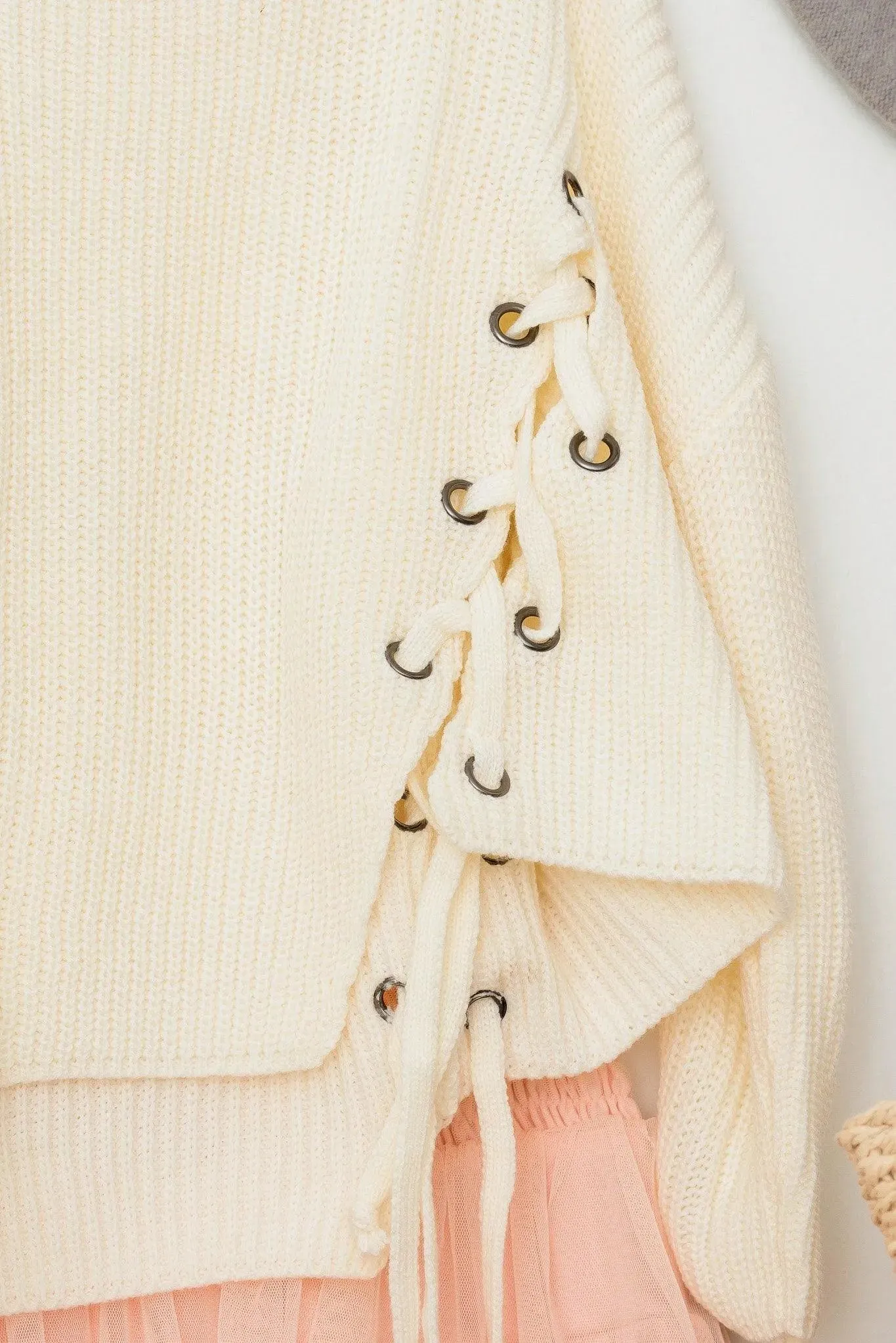 Girls Back Side Tie Long Sleeve Tie Up Oversize Sweater