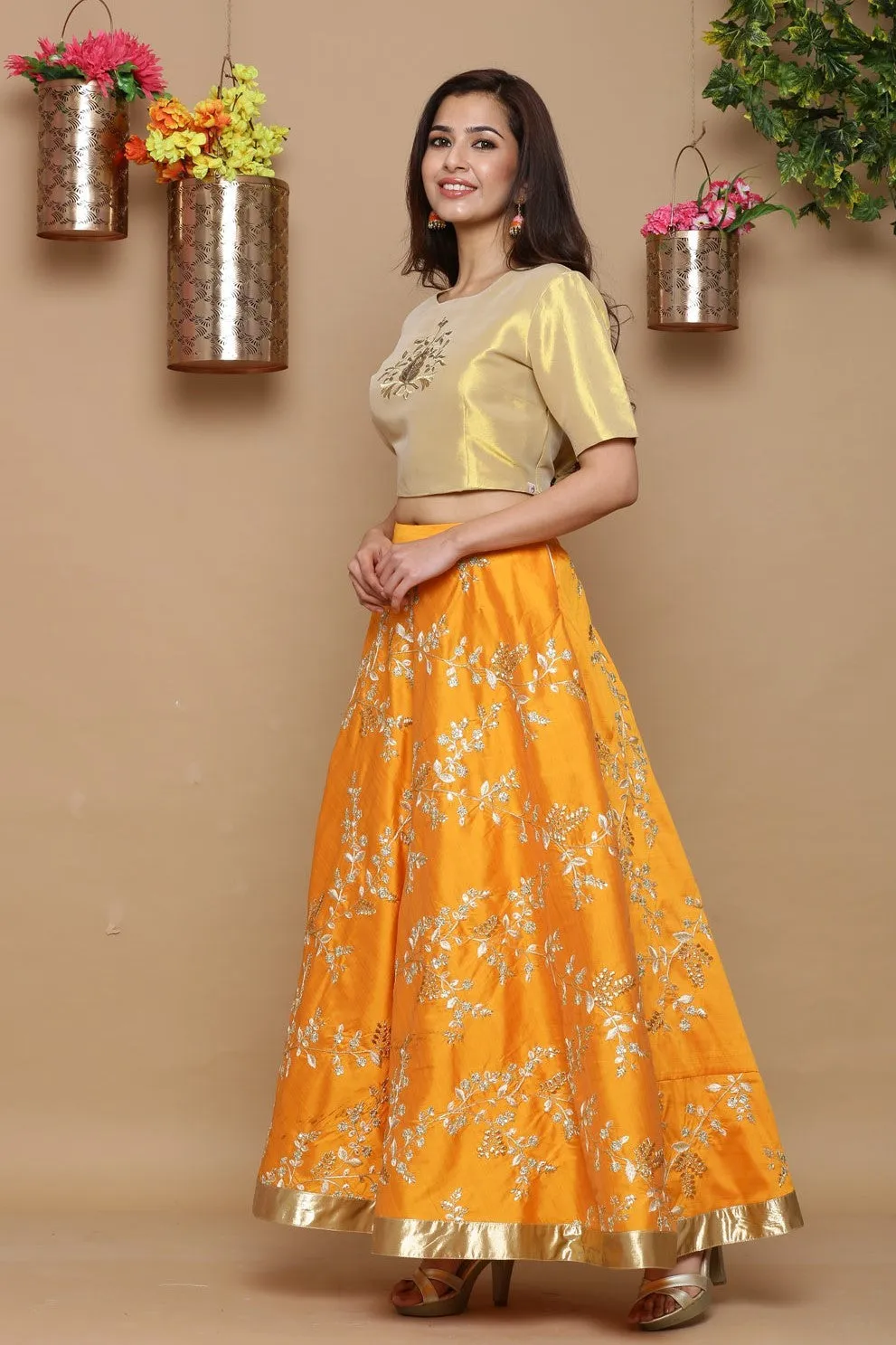 Gold Satin Embroidered Blouse