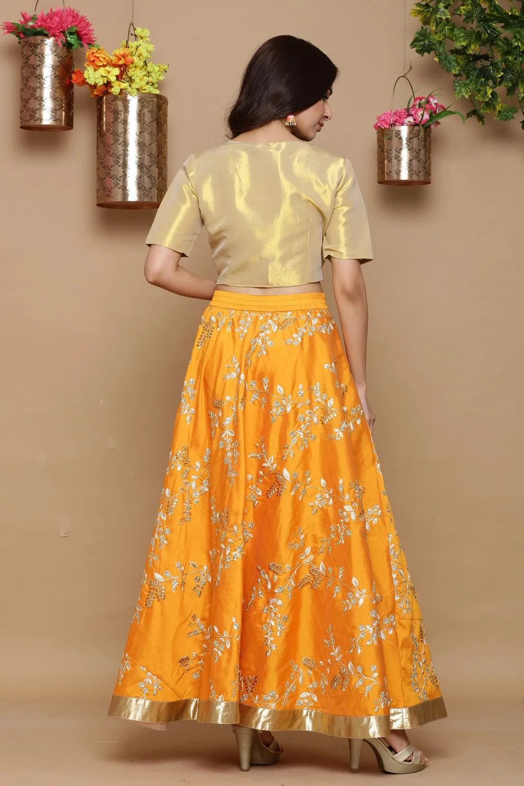 Gold Satin Embroidered Blouse