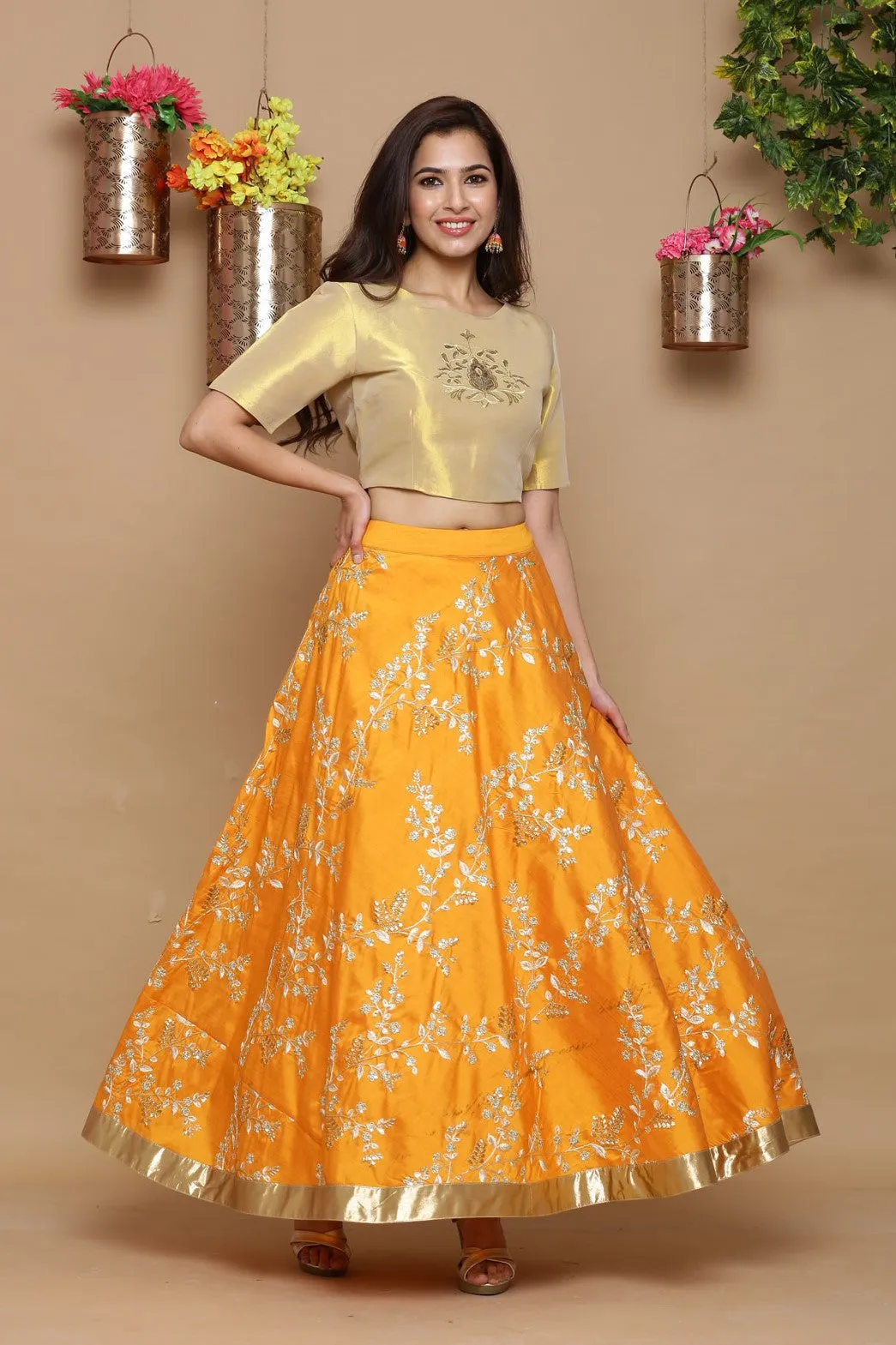 Gold Satin Embroidered Blouse