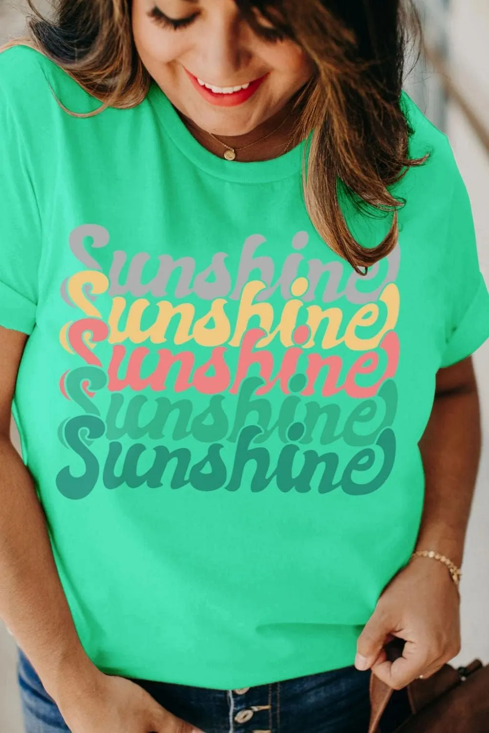 INFITTY Womens Funny Letters Print T Shirts Short Sleeve Shirts Cute Sunshine Graphic Tees Summer Casual Loose Tops