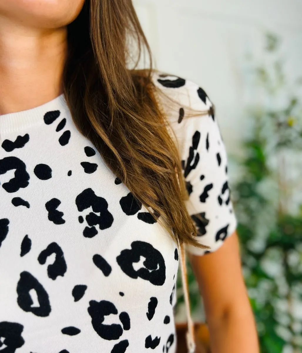 Ivory Animal Print Short Sleeve Jumper