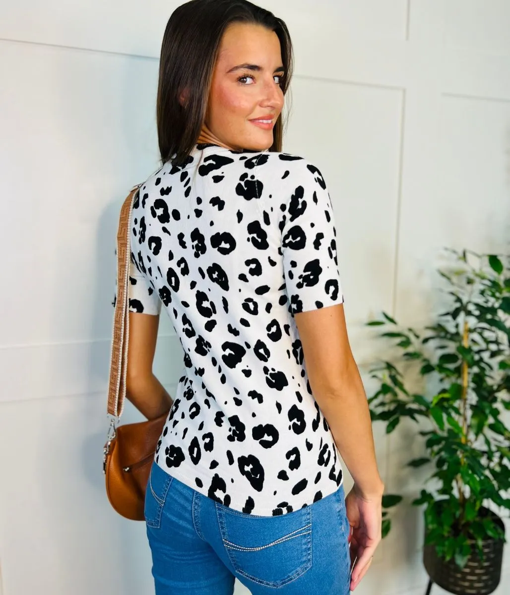 Ivory Animal Print Short Sleeve Jumper