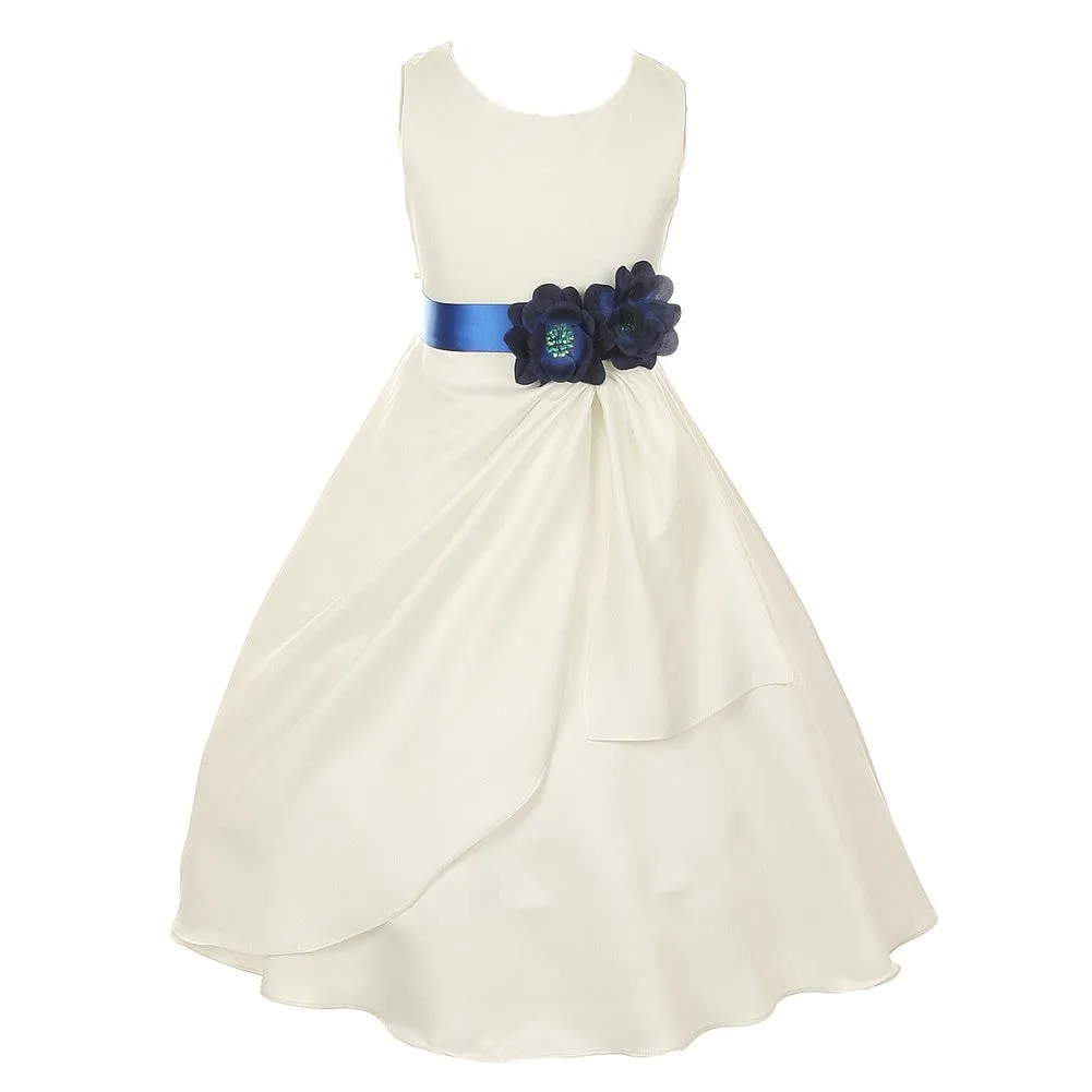 Little Girls Ivory Blue Bridal Dull Satin Sequin Flowers Occasion Dress 2-6