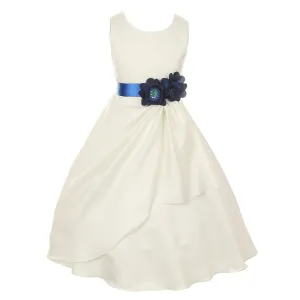 Little Girls Ivory Blue Bridal Dull Satin Sequin Flowers Occasion Dress 2-6