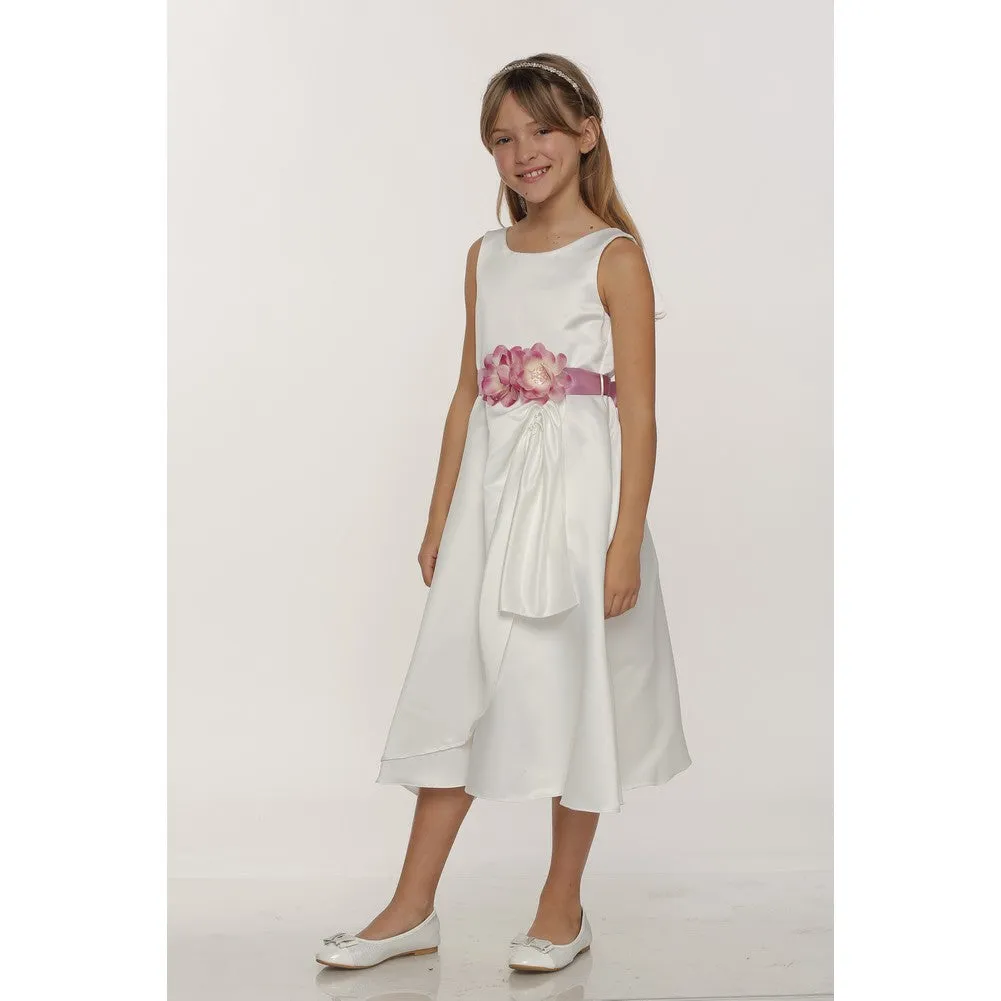 Little Girls Ivory Blue Bridal Dull Satin Sequin Flowers Occasion Dress 2-6