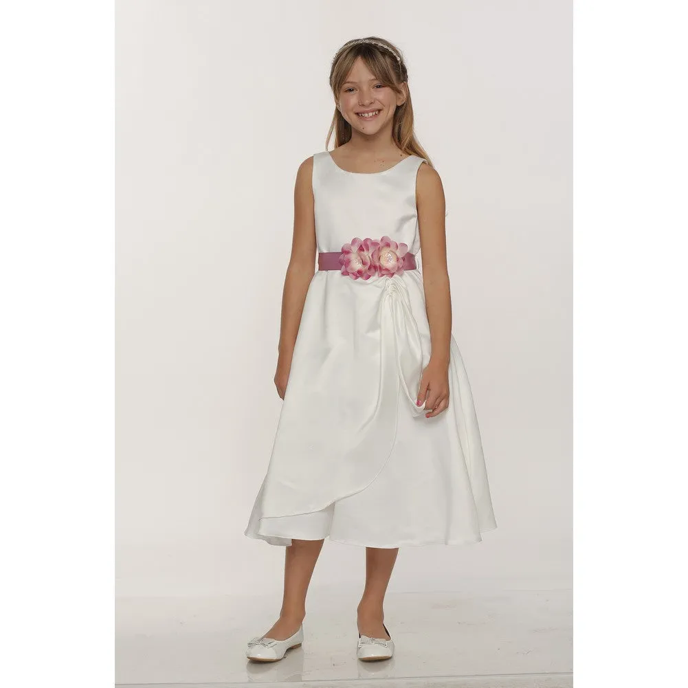 Little Girls Ivory Blue Bridal Dull Satin Sequin Flowers Occasion Dress 2-6