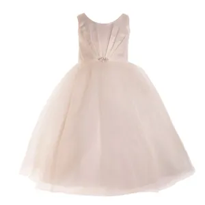 Little Girls Ivory Satin Organza Brooch Flower Girl Dress 2T-6