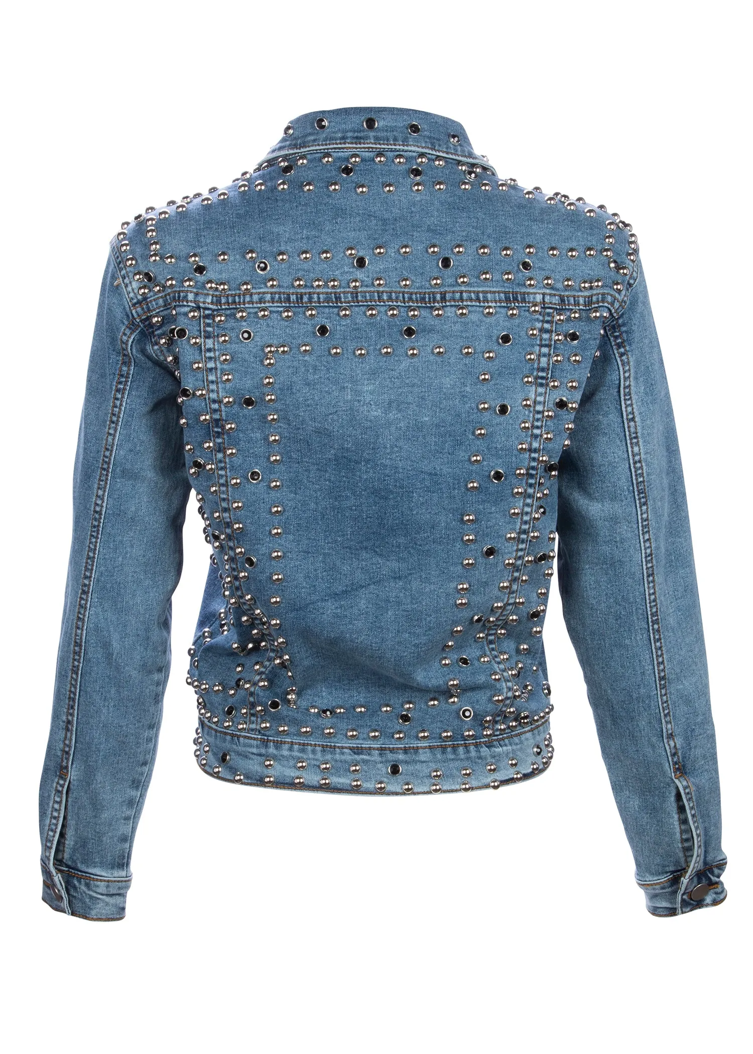 Livin' on the Edge Studded Denim Jacket with Faux Gem Accents