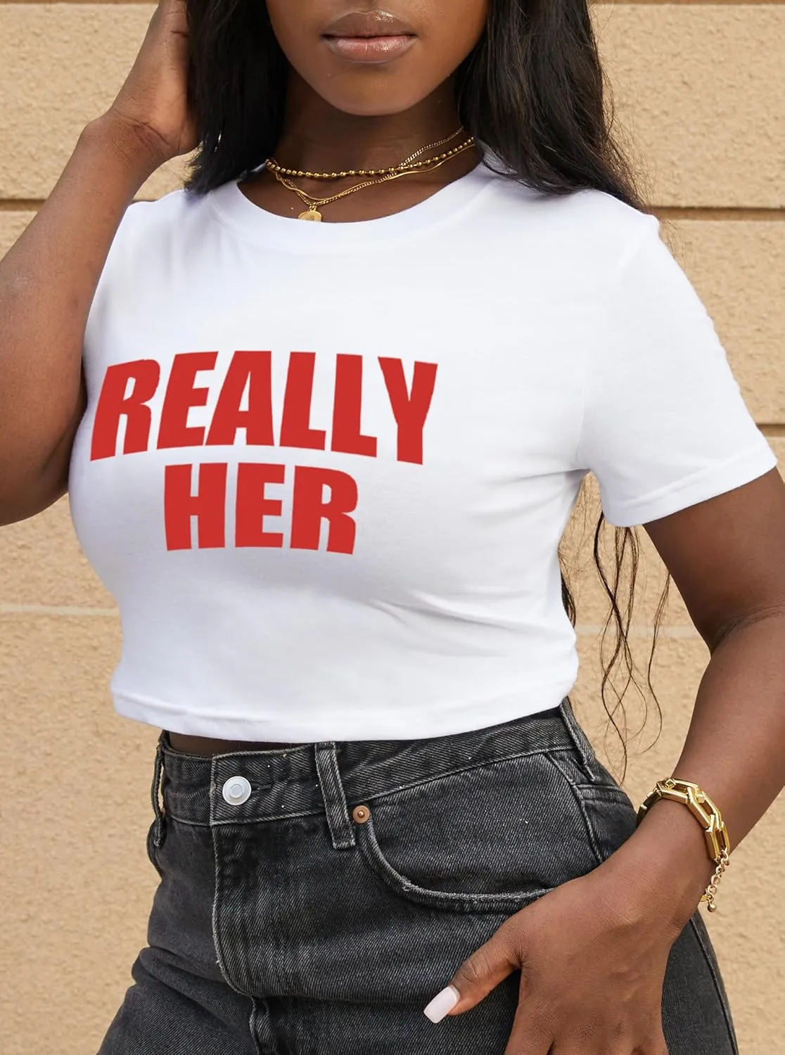 LovelyWholesale Women Graphic Crop Tops Letter Print Short Sleeve Tee Summer Sexy T Shirt