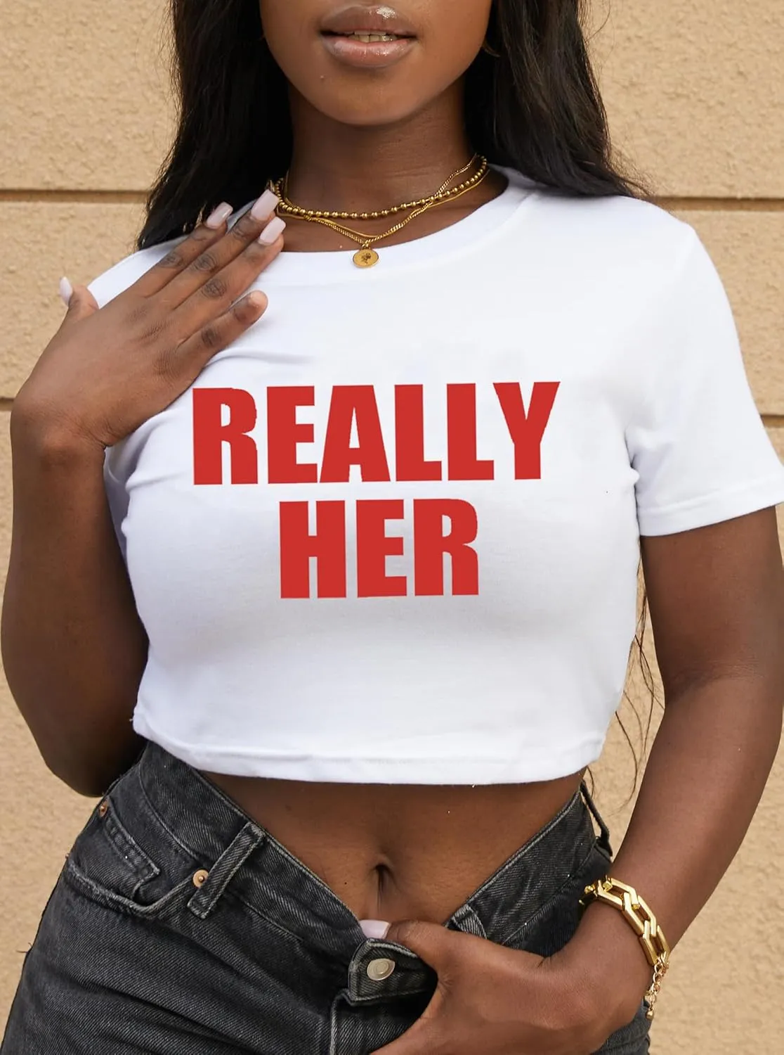 LovelyWholesale Women Graphic Crop Tops Letter Print Short Sleeve Tee Summer Sexy T Shirt