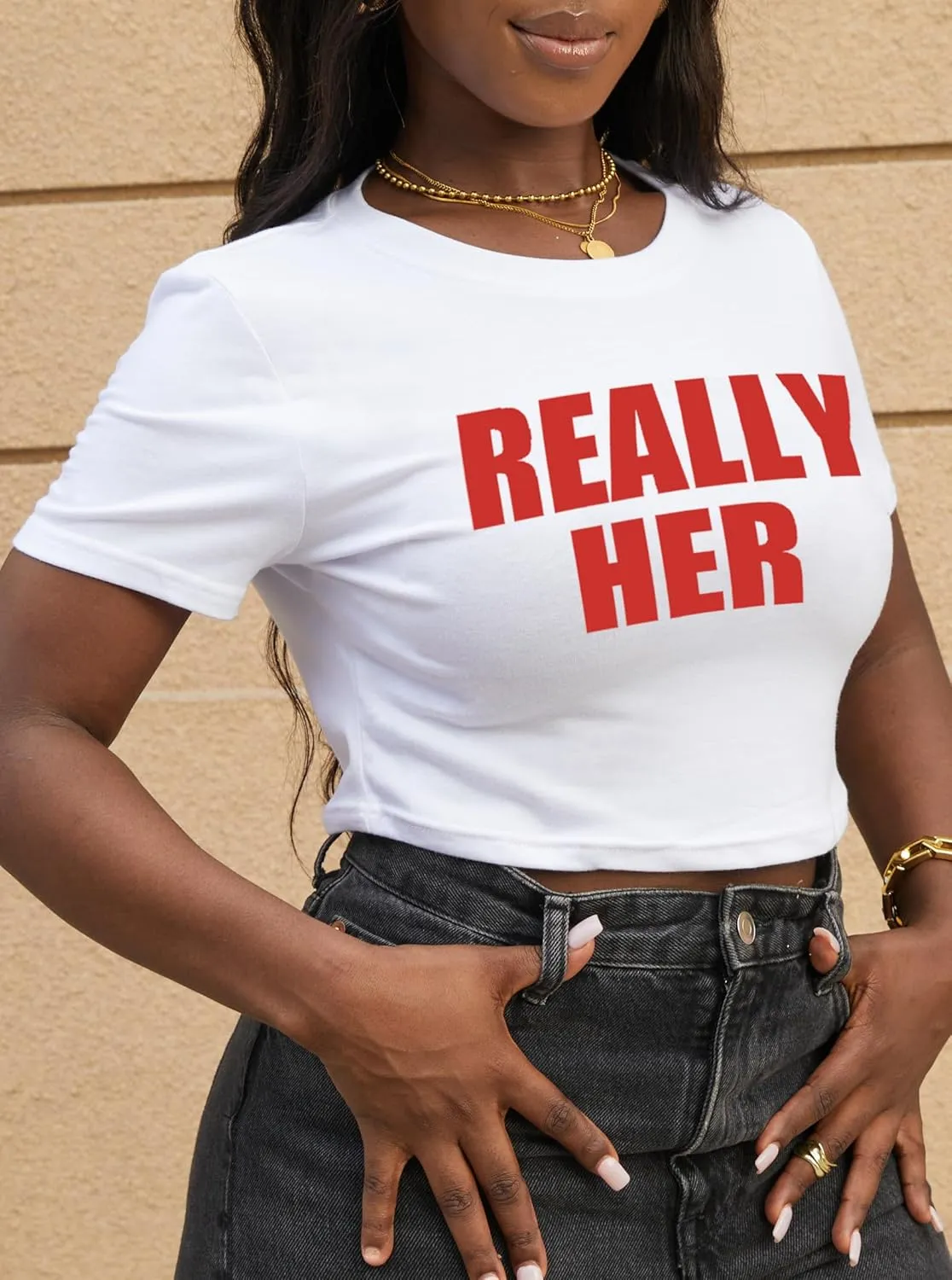 LovelyWholesale Women Graphic Crop Tops Letter Print Short Sleeve Tee Summer Sexy T Shirt