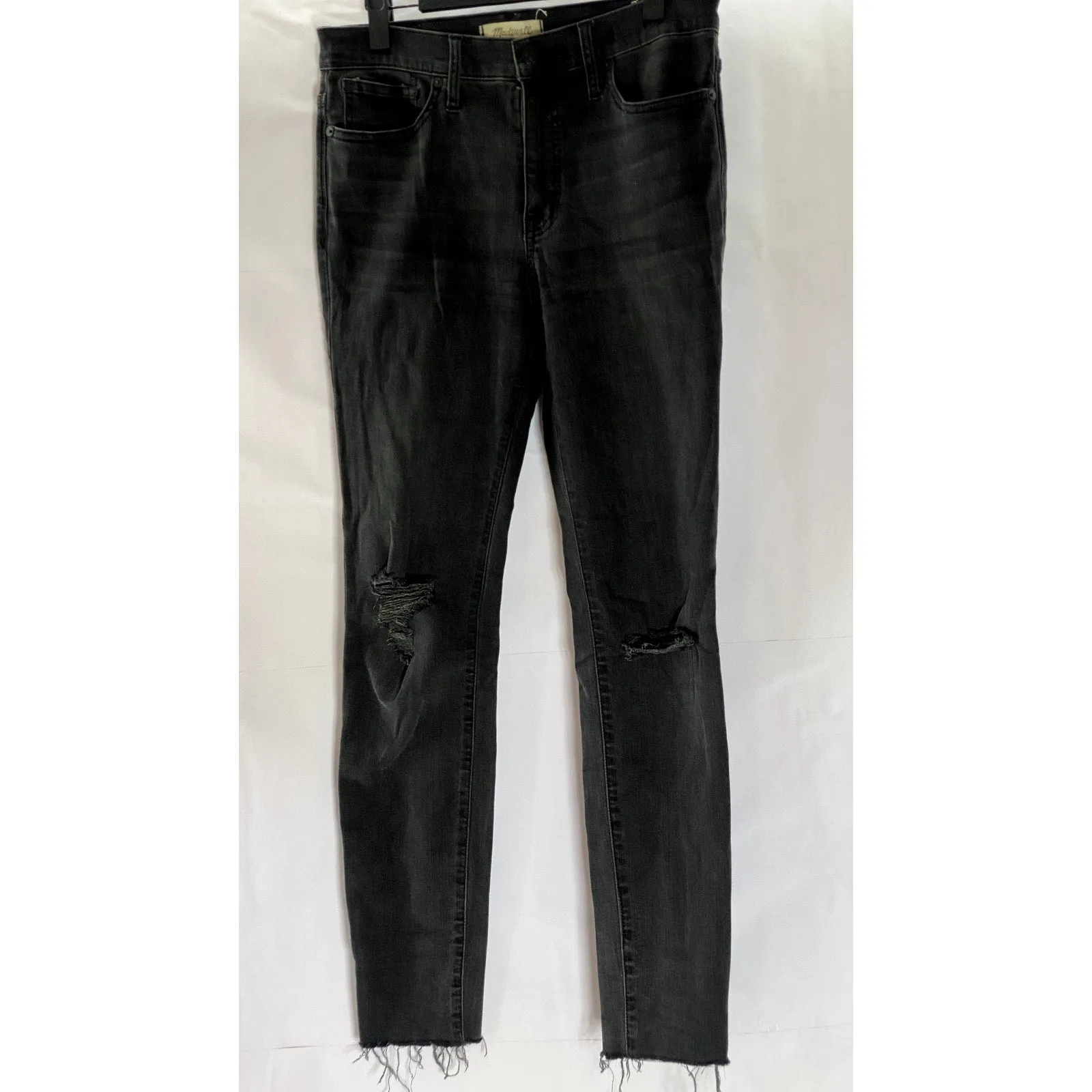 MADEWELL Women's Black 9" Mid-Rise Skinny Frayed Hem Denim Five-Pocket Jean SZ28