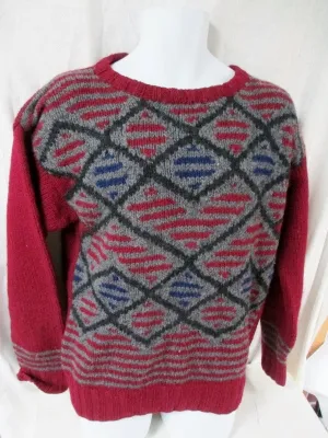 Mens HENRY GRETHEL Winter Knit Ski SHETLAND Sweater S Wool GRAY RED Christmas
