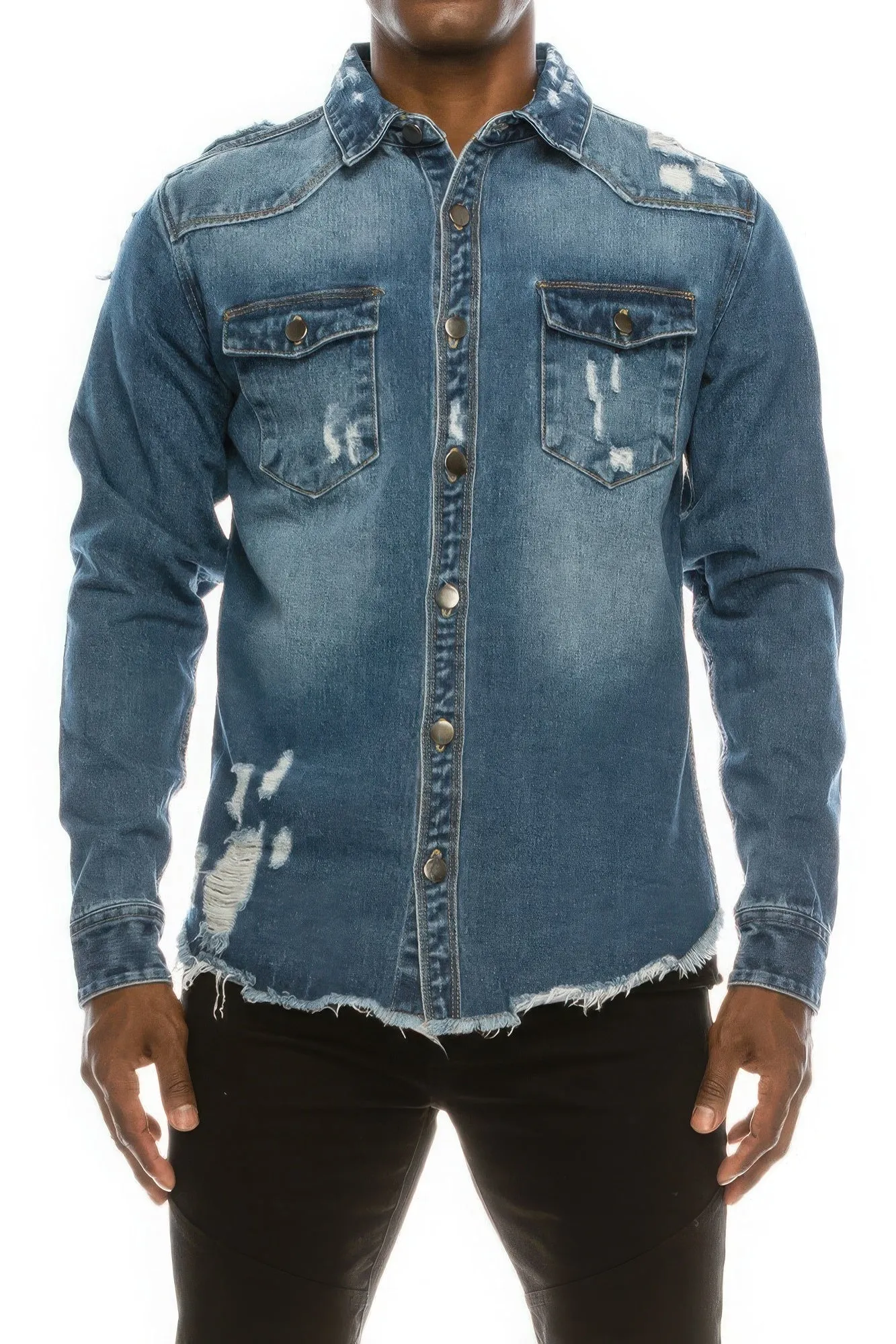 Men's Ripped Blue Denim Overshirt
