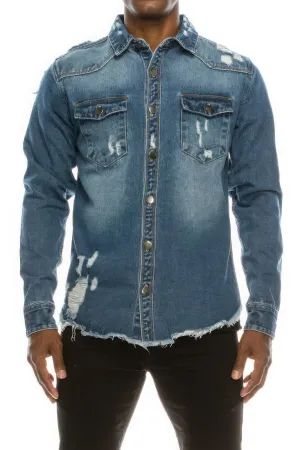 Men's Ripped Blue Denim Overshirt