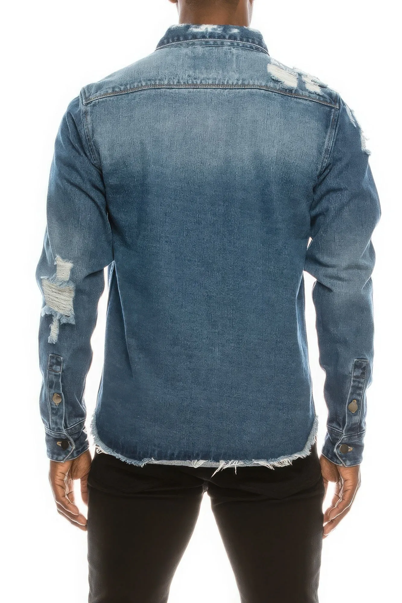 Men's Ripped Blue Denim Overshirt