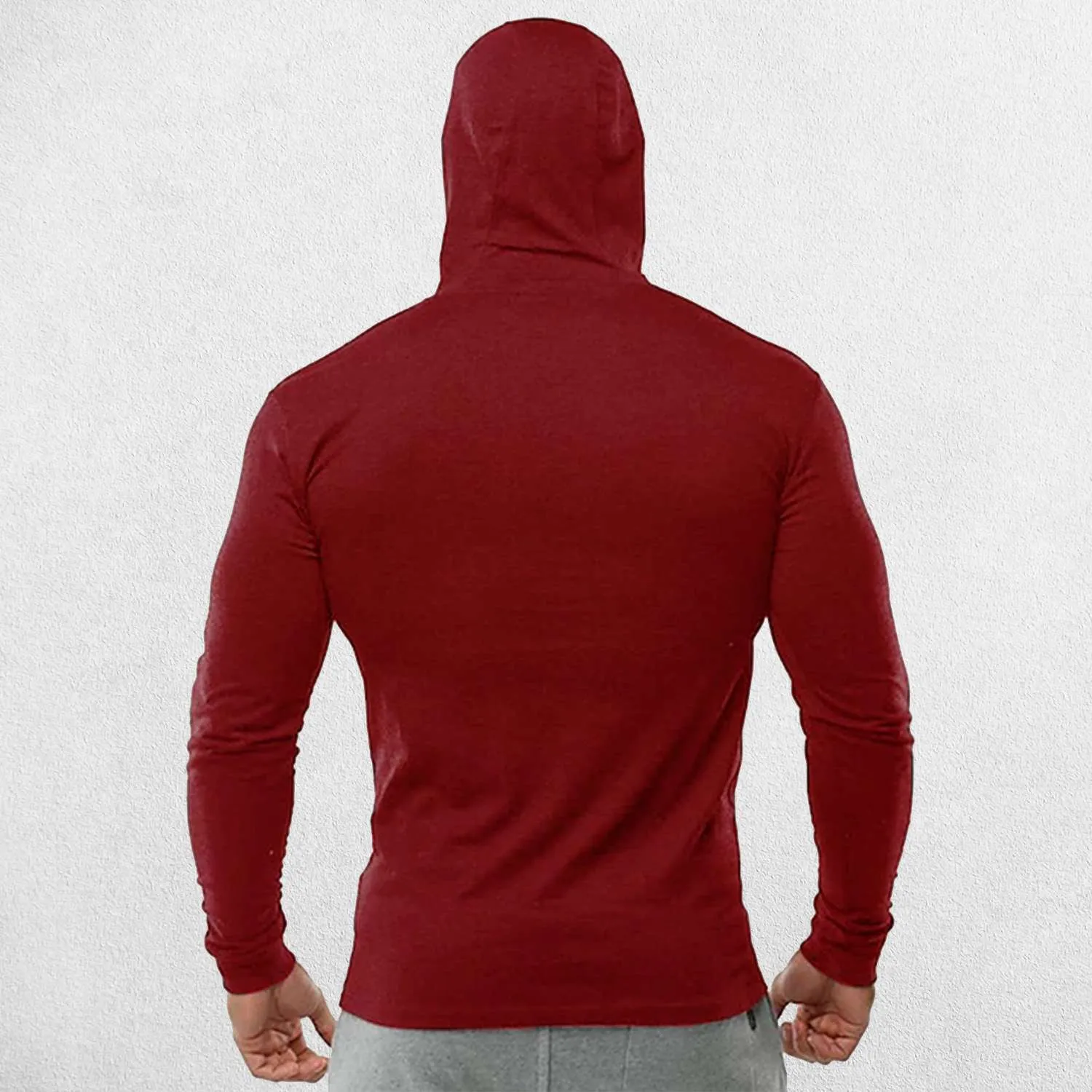 Plain Cotton Activewear Long Sleeve Slim Fit Men's Hooded Shirt
