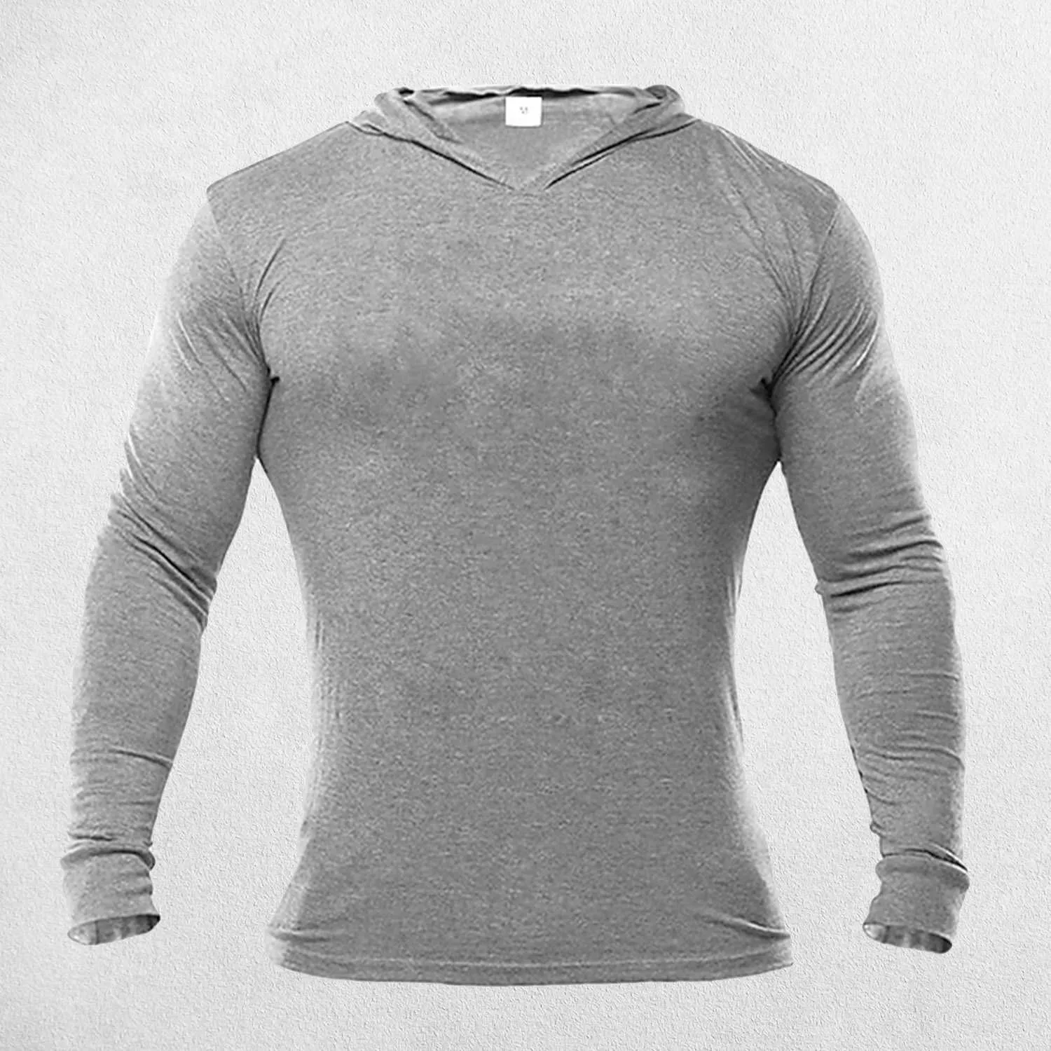 Plain Cotton Activewear Long Sleeve Slim Fit Men's Hooded Shirt