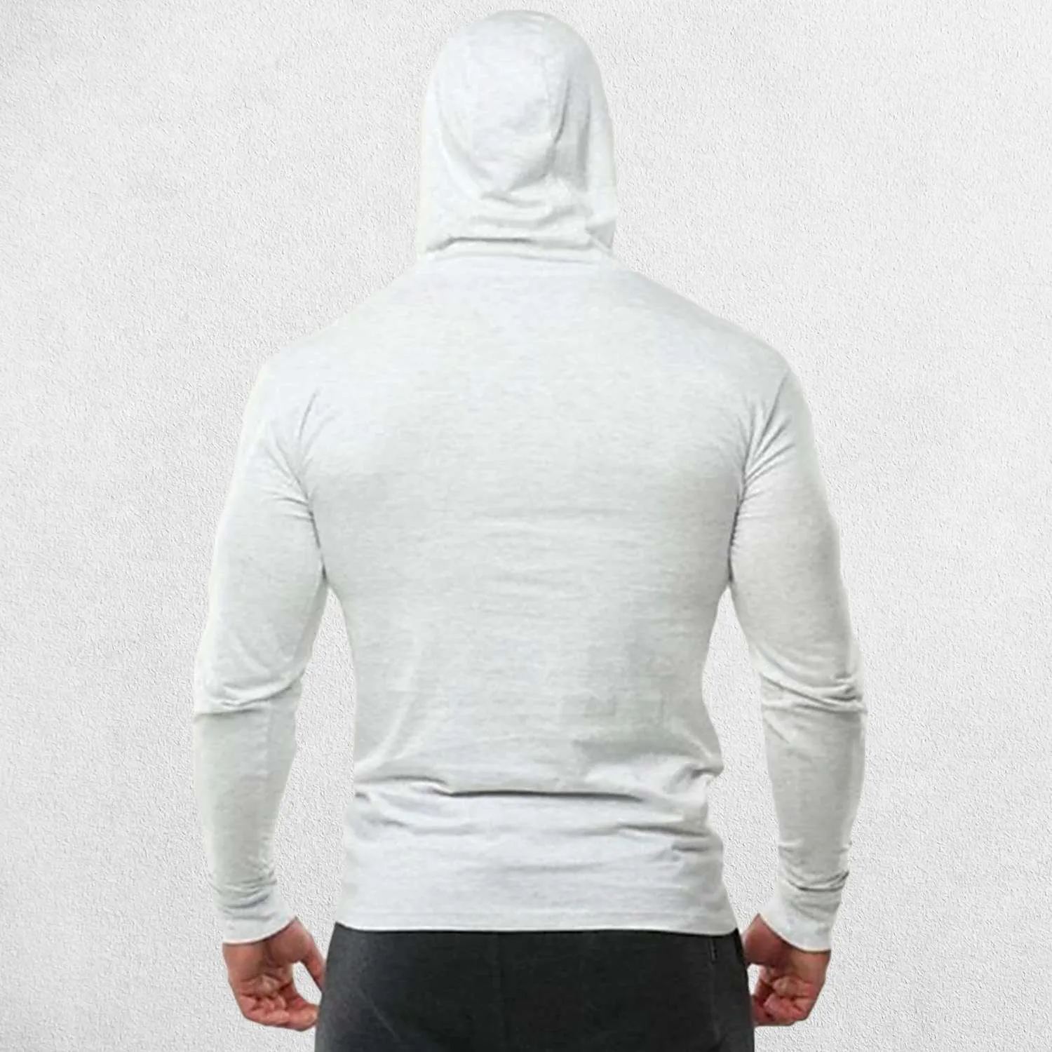 Plain Cotton Activewear Long Sleeve Slim Fit Men's Hooded Shirt