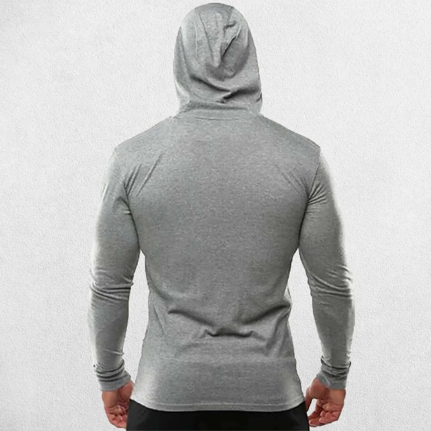Plain Cotton Activewear Long Sleeve Slim Fit Men's Hooded Shirt