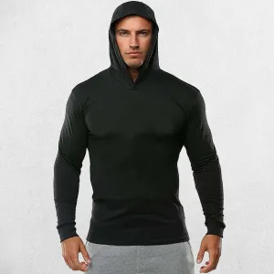 Plain Cotton Activewear Long Sleeve Slim Fit Men's Hooded Shirt